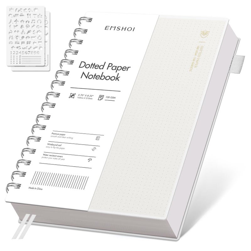 EMSHOI Spiral Notebook Dotted journal, A5 Dotted Grid Notebook with 300 Pages, 100gsm Thick Paper, Waterproof Softcover Notebook for Bullet Journaling, 5.7" Ã— 8.22" - Transparent - Image 1