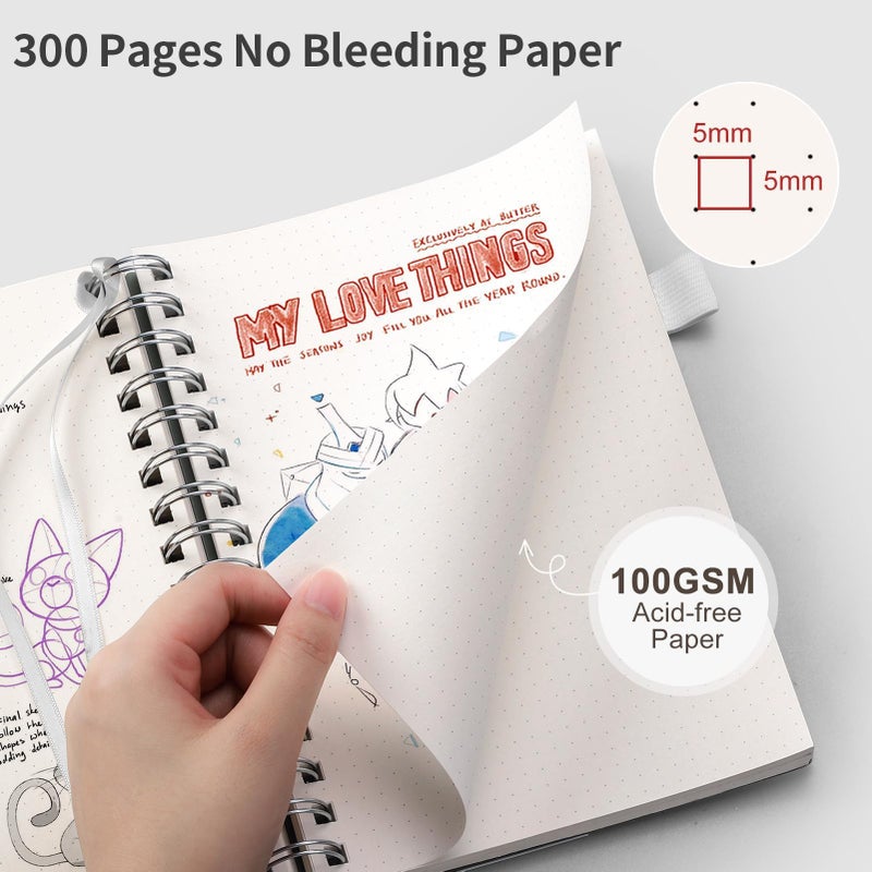 EMSHOI Spiral Notebook Dotted journal, A5 Dotted Grid Notebook with 300 Pages, 100gsm Thick Paper, Waterproof Softcover Notebook for Bullet Journaling, 5.7" Ã— 8.22" - Transparent - Image 3