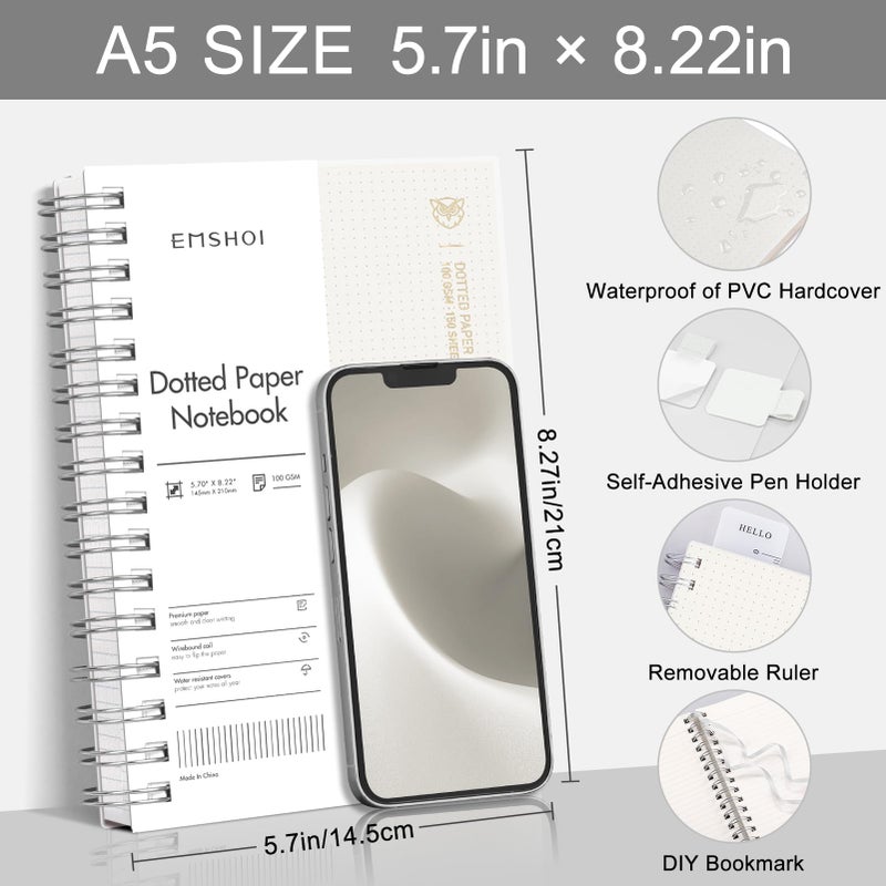 EMSHOI Spiral Notebook Dotted journal, A5 Dotted Grid Notebook with 300 Pages, 100gsm Thick Paper, Waterproof Softcover Notebook for Bullet Journaling, 5.7" Ã— 8.22" - Transparent - Image 2