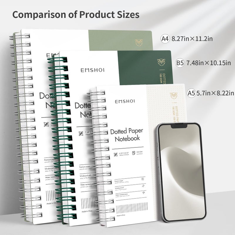 EMSHOI Spiral Notebook Dotted journal, A5 Dotted Grid Notebook with 300 Pages, 100gsm Thick Paper, Waterproof Softcover Notebook for Bullet Journaling, 5.7" Ã— 8.22" - Transparent - Image 4