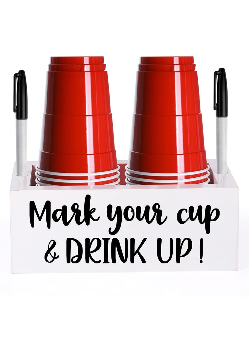 XiuWoo Double Single Cup Holder with Marker Slot  Cup Holder Party Cup Organizer Drink Dispensers for Parties 2 Sides Designs Housewarming Host Gift Cup Dispensers Countertop  - Image 1