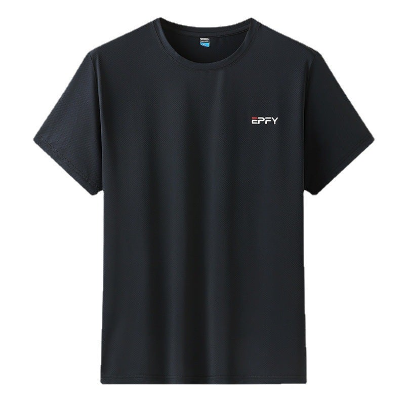 Sports Summer Thin Plus Size Men'S Crew Neck Short-Sleeved T-Shirt Extra Large Fatty Ice Silk Stretch T-Shirt - Image 3
