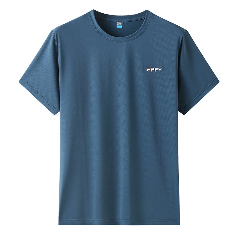 Sports Summer Thin Plus Size Men'S Crew Neck Short-Sleeved T-Shirt Extra Large Fatty Ice Silk Stretch T-Shirt - Image 1