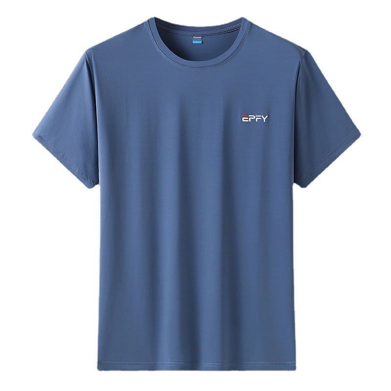 Sports Summer Thin Plus Size Men'S Crew Neck Short-Sleeved T-Shirt Extra Large Fatty Ice Silk Stretch T-Shirt - Image 2