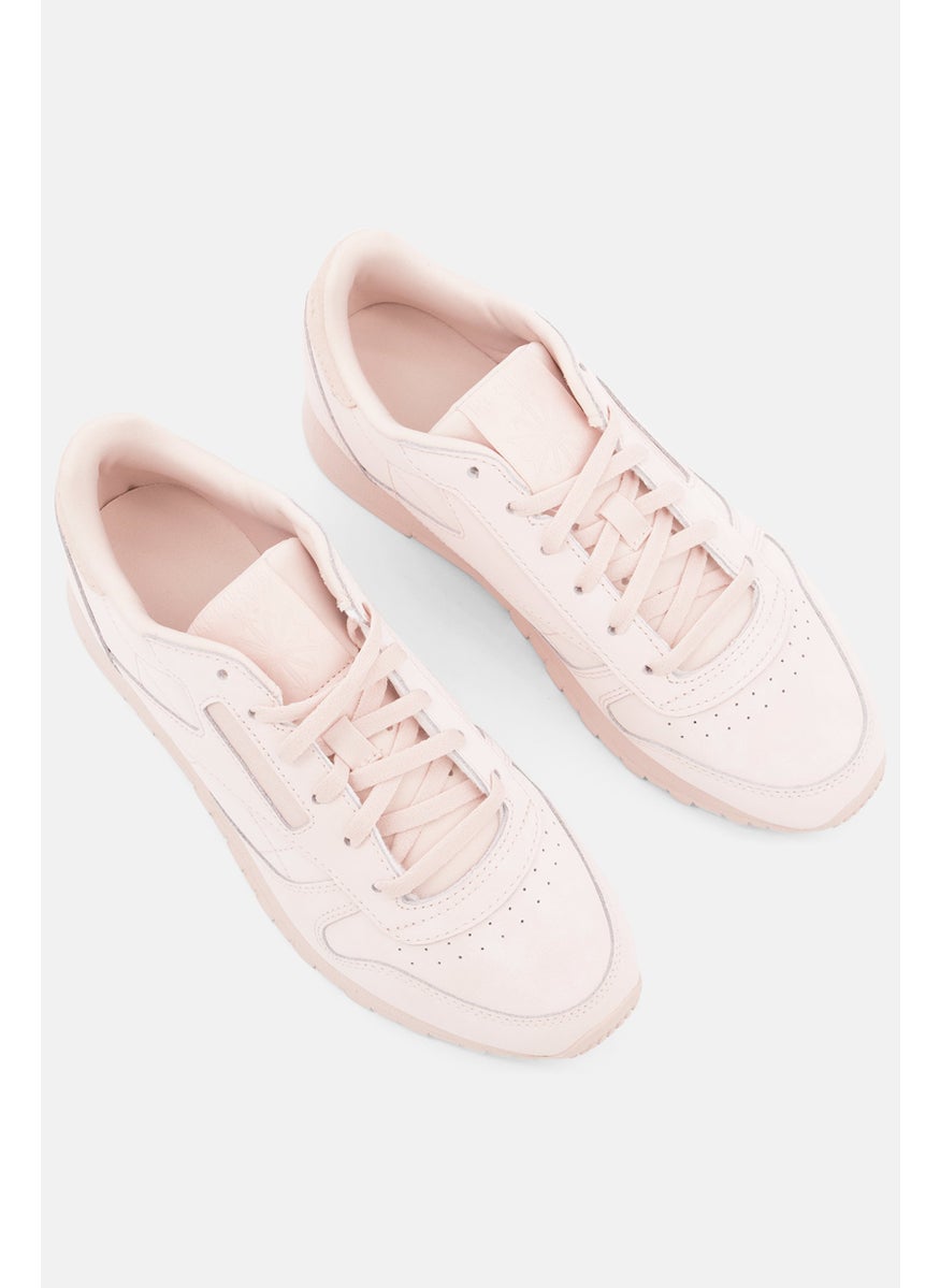 Reebok - Women Classic Leather Brand Logo Lace Up Running Shoes, Peach - Image 1