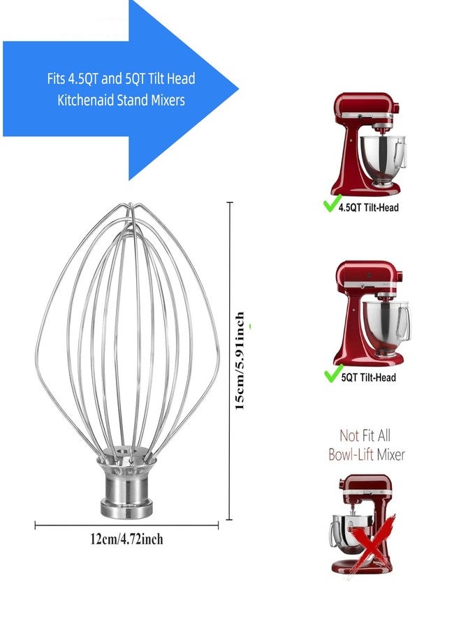 LIAMTU Dishwasher Safe Wire Whip Attachment for K45WW Mixer Beater Fits 4.5 5 Qt Tilt-Head Stand Mixers 6 Wire Stainless Steel Whisk for Kitchen Aid Mixer Accessory Replacement Parts - Image 2