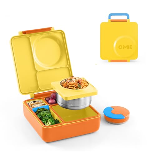 OmieBox Bento Box for Kids, Insulated Bento Lunch Box with Leak Proof Thermos Food Jar, 3 Compartments, Two Temperature Zones for Hot & Cold Food - (Sunshine) (Single), Packaging May Vary, 32.5 Ounces - Image 1