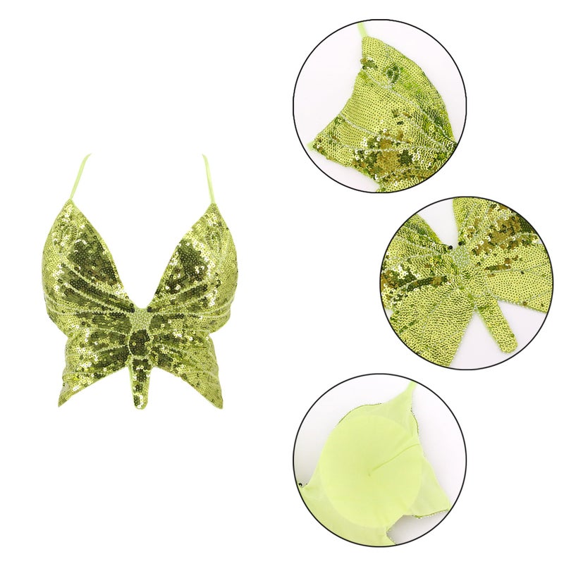 Mocure Womens Sparkly Butterfly Sequin Crop Tops Sexy Trendy Sleeveless Cute Butterfly Halter Tops Rave - Image 5