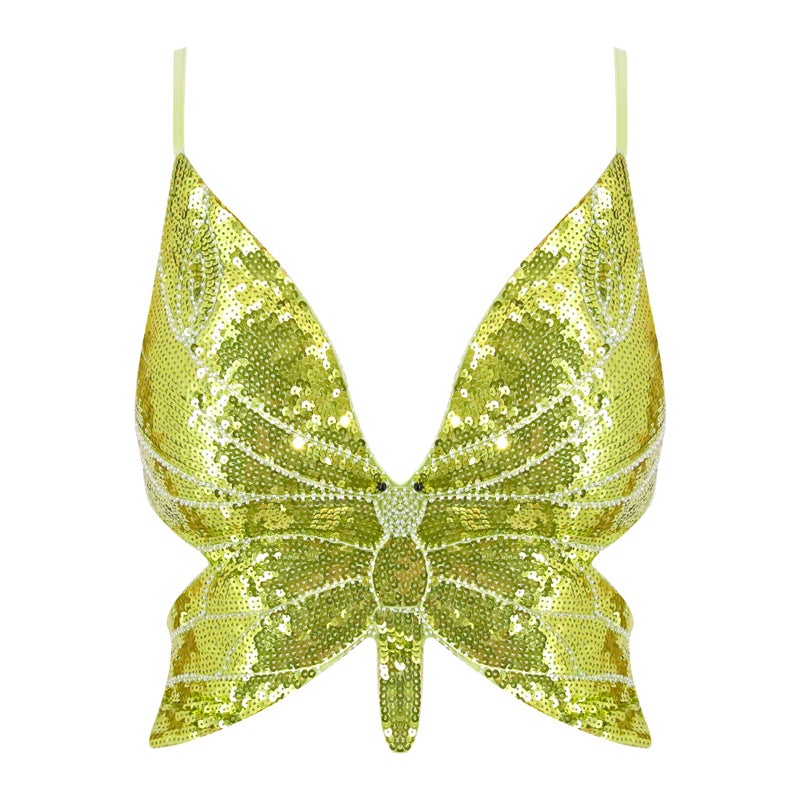 Mocure Womens Sparkly Butterfly Sequin Crop Tops Sexy Trendy Sleeveless Cute Butterfly Halter Tops Rave - Image 1
