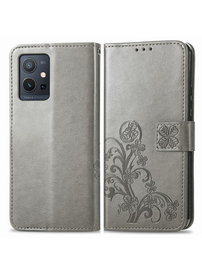 اس-توب جراب لهاتف Motorola Moto E22 4G مصنوع من الجلد مع مشبك منقوش بأربع أوراق - Image 2