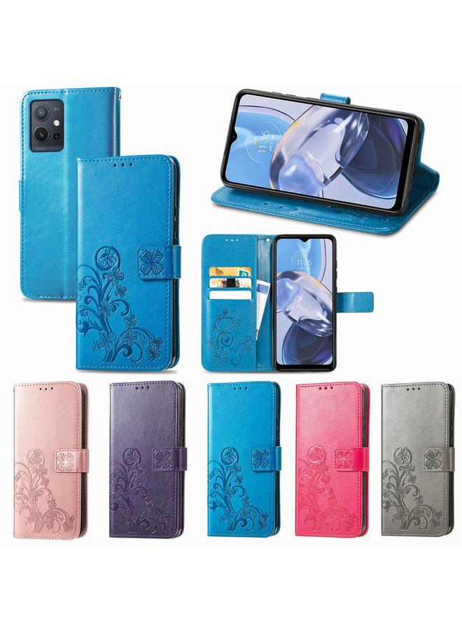 اس-توب جراب لهاتف Motorola Moto E22 4G مصنوع من الجلد مع مشبك منقوش بأربع أوراق - Image 5