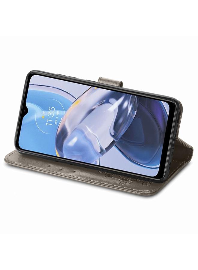 اس-توب جراب لهاتف Motorola Moto E22 4G مصنوع من الجلد مع مشبك منقوش بأربع أوراق - Image 4