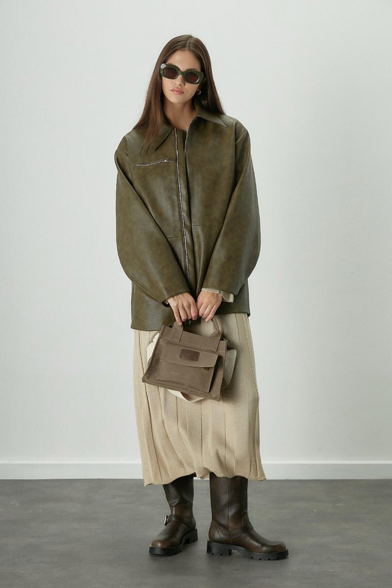 Manuka Aged Effect Leather Jacket Green  - Image 4