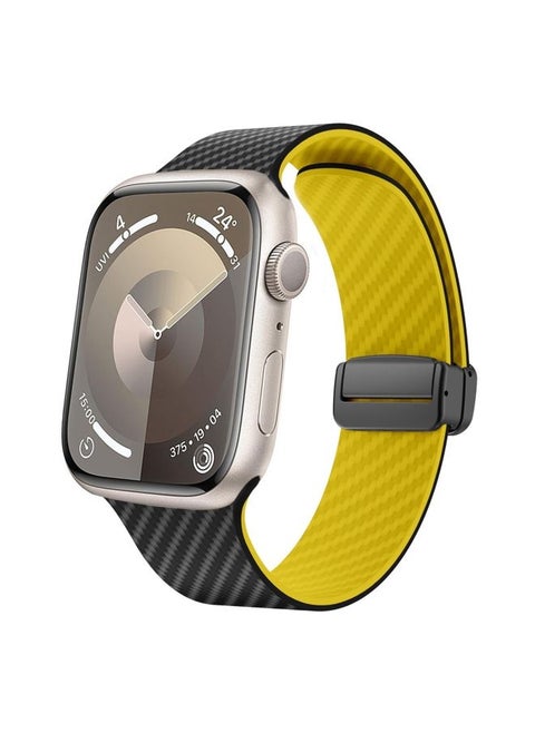 Replacement Strap For Apple Watch Series 8 45mm Carbon Fiber Magnetic Black Buckle Watch Band Black Yellow