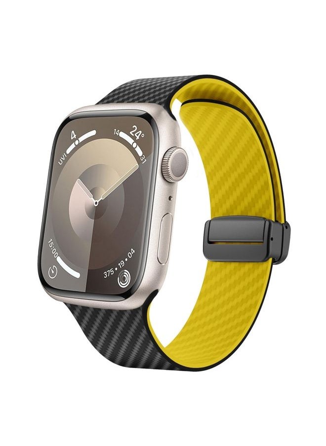 Replacement Strap For Apple Watch Series 8 45mm Carbon Fiber Magnetic Black Buckle Watch Band Black Yellow