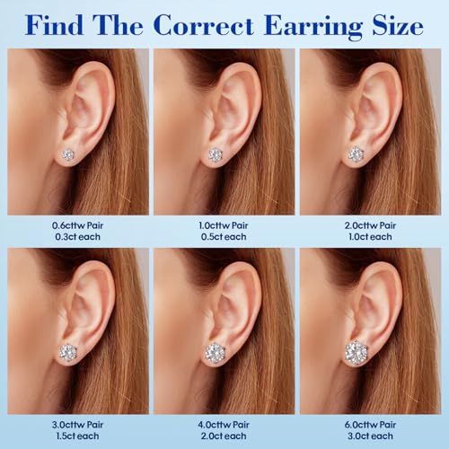 SecreTalk Moissanite Stud Earrings, C6P D Color Ideal Cut 925 Sterling Silver Earrings for Women with Certificate of Authenticity （0.5carat each/1ct per Pair, White Gold Plated） - Image 5