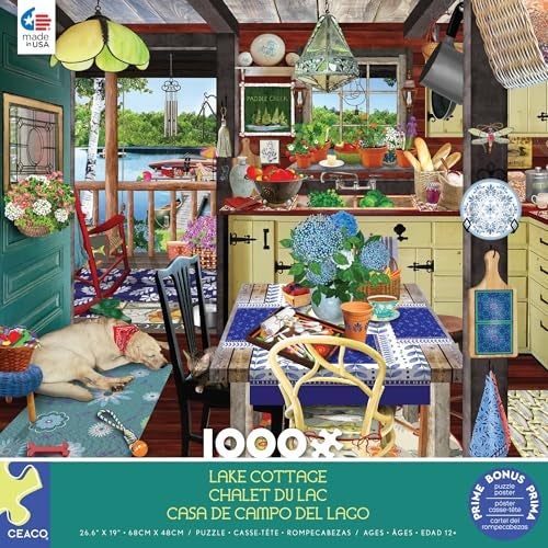 Ceaco Tracy Flickinger Lake Cottage 1000 Piece Jigsaw Puzzle - Image 1