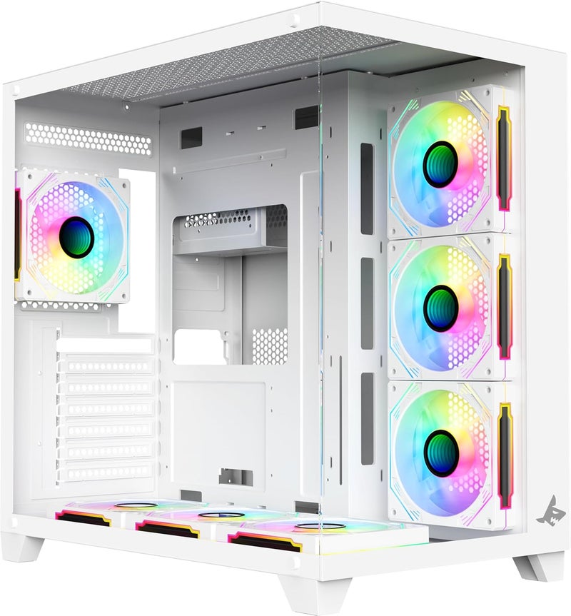 SHARX CASE PROFIN ATX Min-Tower Gaming PC Case(INF700W), With 7X 120mm Pre-Installed ARGB Fans,3 Sides Infinity Mirror and Controller, Tempered Glass,Type C*1 Dongle / USB3.0 * 1 / USB2.0 * 2,WHITE. - Image 1