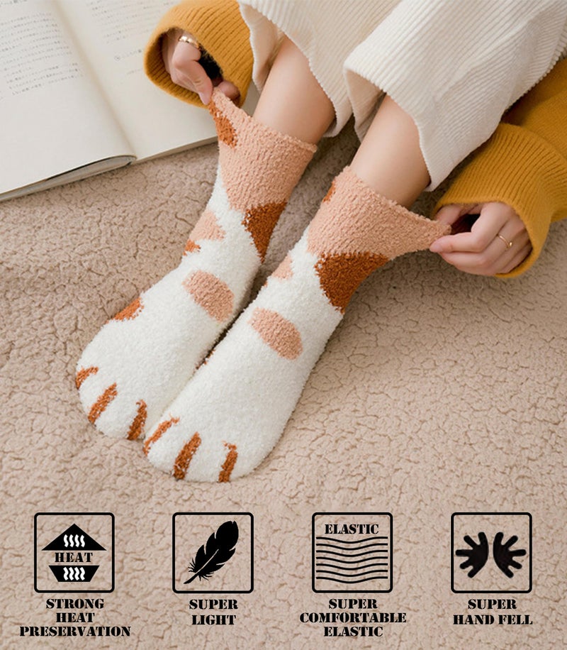 FNOVCO Non Slip Socks for Women Winter Warm Cozy Fuzzy Slipper Socks Soft Fluffy Hospital Socks with Grips (6 Pairs Cat Paw) - Image 5