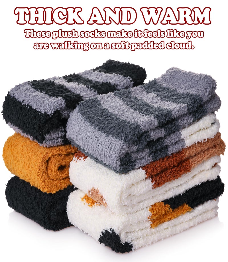 FNOVCO Non Slip Socks for Women Winter Warm Cozy Fuzzy Slipper Socks Soft Fluffy Hospital Socks with Grips (6 Pairs Cat Paw) - Image 4