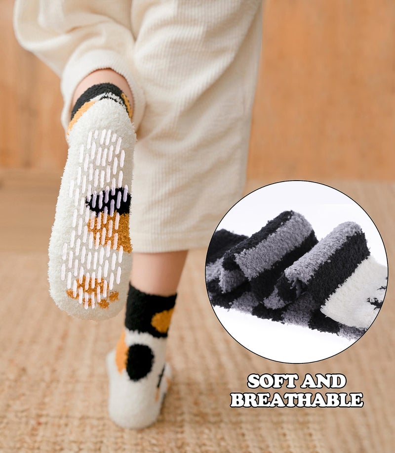 FNOVCO Non Slip Socks for Women Winter Warm Cozy Fuzzy Slipper Socks Soft Fluffy Hospital Socks with Grips (6 Pairs Cat Paw) - Image 3