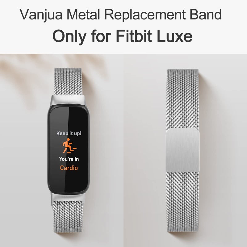 Vanjua Metal Band for Fitbit Luxe Bands Women Men, Stainless Steel Mesh Loop Adjustable Magnetic Wristband Replacement Strap Compatible with Fitbit Luxe Fitness and Wellness Tracker (Silver) - Image 2