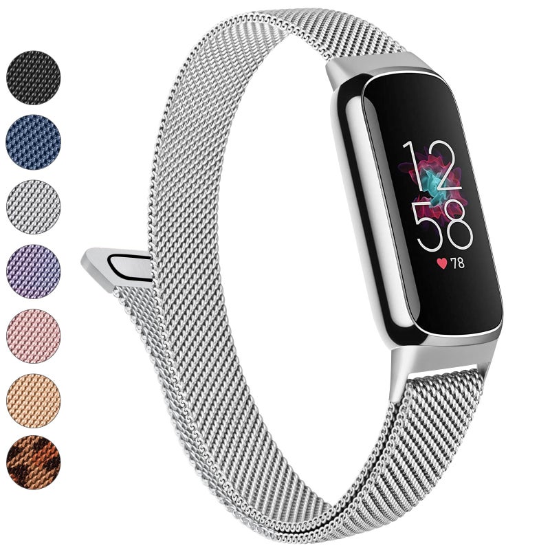 Vanjua Metal Band for Fitbit Luxe Bands Women Men, Stainless Steel Mesh Loop Adjustable Magnetic Wristband Replacement Strap Compatible with Fitbit Luxe Fitness and Wellness Tracker (Silver) - Image 1