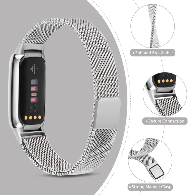 Vanjua Metal Band for Fitbit Luxe Bands Women Men, Stainless Steel Mesh Loop Adjustable Magnetic Wristband Replacement Strap Compatible with Fitbit Luxe Fitness and Wellness Tracker (Silver) - Image 3