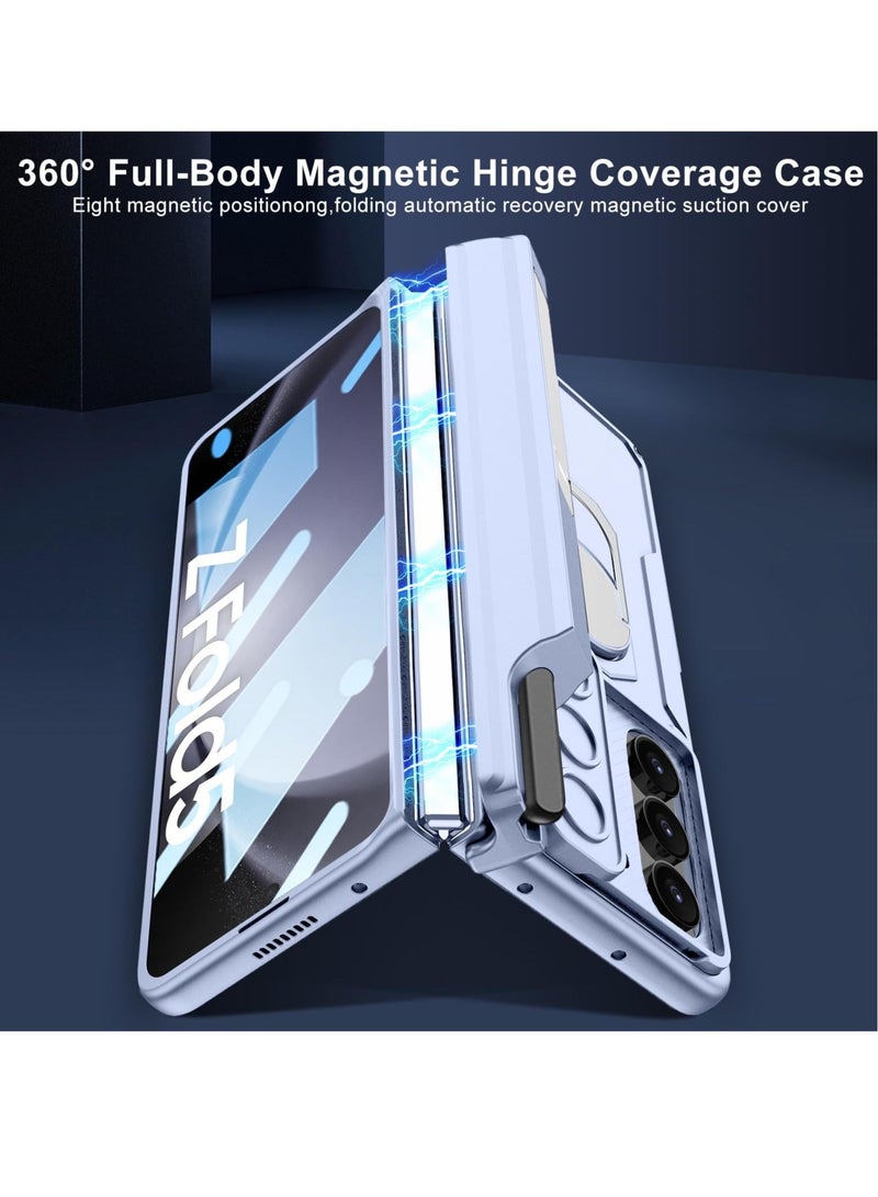 Captaintech Case for Samsung Galaxy Z Fold 5 Case - Magnetic Hinge Cover, S Pen Holder, Kickstand, Camera Cover, Screen Protector (Blue) - Image 4