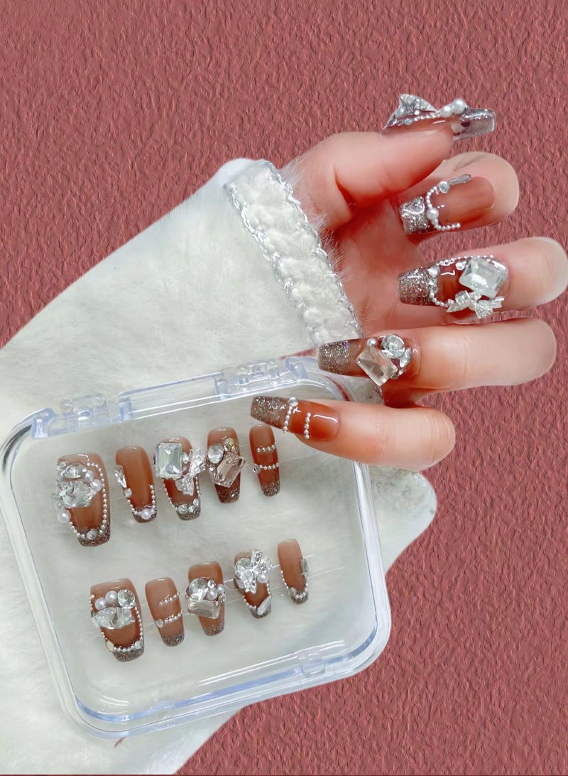 Generic 10 PCS Handmade  Pressed On Nails,Mid-length Full Cover Nails,With Diamond Patch Art Nails  - Image 2