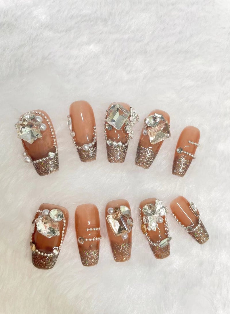 Generic 10 PCS Handmade  Pressed On Nails,Mid-length Full Cover Nails,With Diamond Patch Art Nails  - Image 3