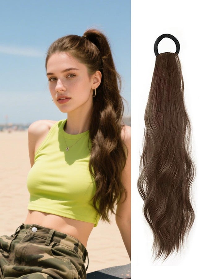 WZNBBOY 2PCS Curly Ponytail Extension with Elastic Tie 17 Inch Resistant Synthetic Natural Wavy Hairpiece Pony Tail Hair Extensions Wave Fake Ponytail Hairpieces for Women Daily Wear（Light-Brown-1pcs） - Image 1