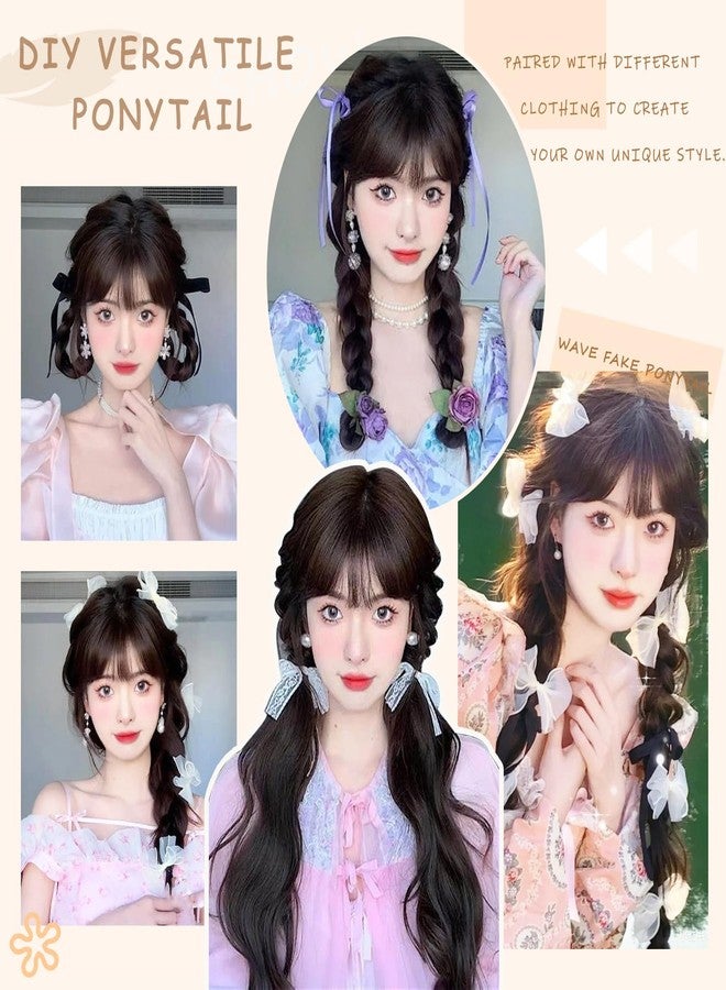 WZNBBOY 2PCS Curly Ponytail Extension with Elastic Tie 17 Inch Resistant Synthetic Natural Wavy Hairpiece Pony Tail Hair Extensions Wave Fake Ponytail Hairpieces for Women Daily Wear（Light-Brown-1pcs） - Image 4