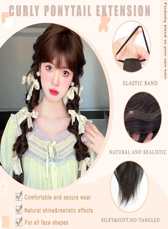 WZNBBOY 2PCS Curly Ponytail Extension with Elastic Tie 17 Inch Resistant Synthetic Natural Wavy Hairpiece Pony Tail Hair Extensions Wave Fake Ponytail Hairpieces for Women Daily Wear（Light-Brown-1pcs） - Image 3