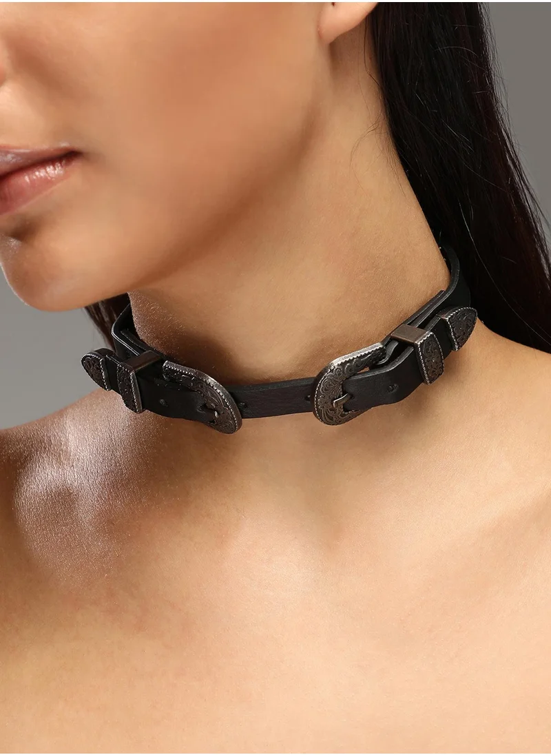 SOHI The Howdy Choker Necklace - Antique Silver-Colour