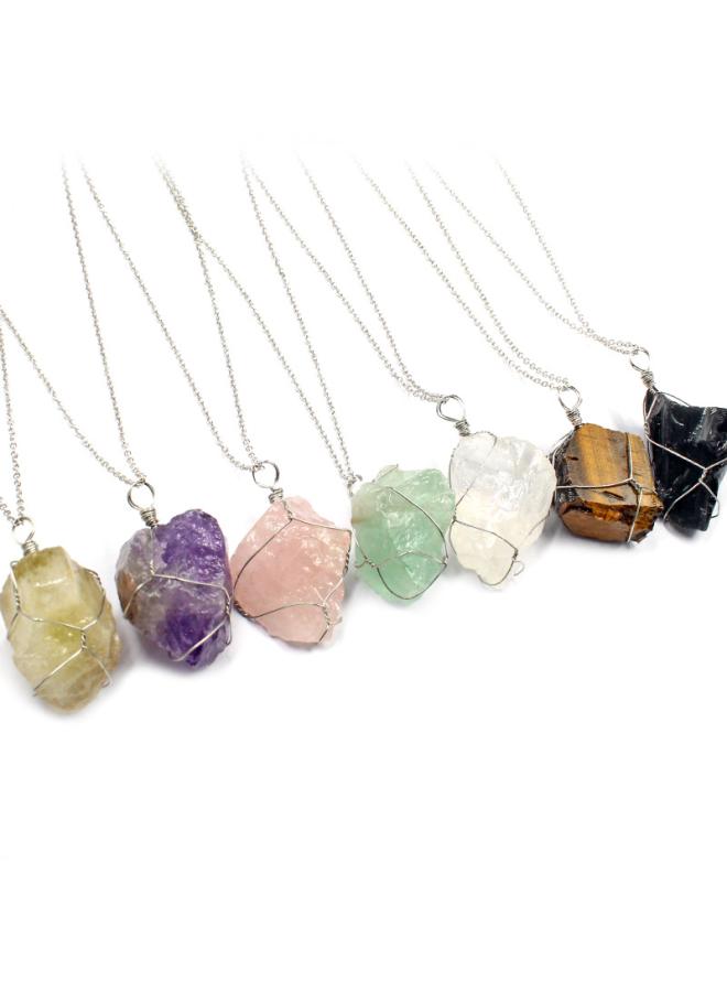 Natural Crystal Necklace European And American Irregular Crystal Stone Pendant Handmade Silk Stone Necklace Jewelry 