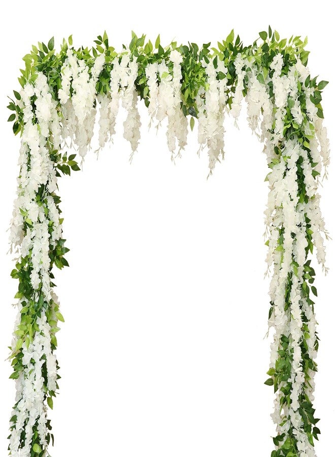 dallisten Wisteria Artificial Flowers Garland, 2Pcs 7.2Ft/Piece Silk Fake Wisteria Vine Kit, Hanging Flower for House Outdoor Garden Ceremony Outside Wedding Arch Floral Decor (2, White) - Image 1