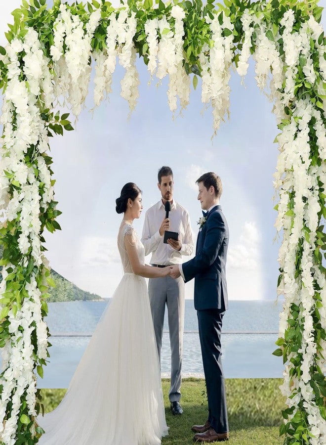 dallisten Wisteria Artificial Flowers Garland, 2Pcs 7.2Ft/Piece Silk Fake Wisteria Vine Kit, Hanging Flower for House Outdoor Garden Ceremony Outside Wedding Arch Floral Decor (2, White) - Image 2