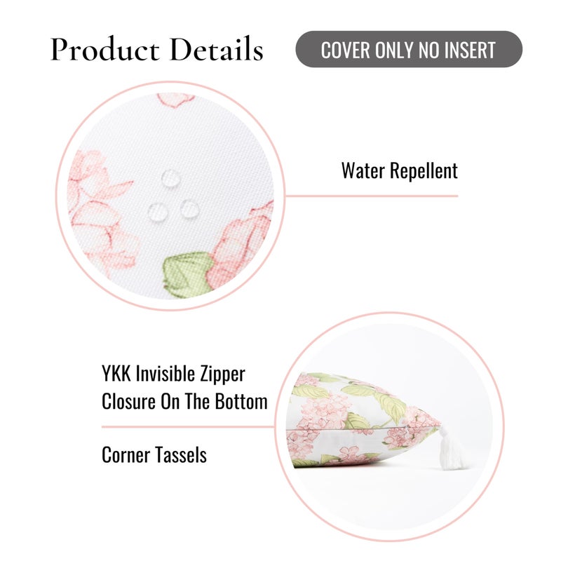 Hofdeco Premium Coastal Patio Indoor Outdoor Throw Pillow Cover Only, 18"x18" Water Repellent for Backyard, Couch, Blush Pink Green Print Sketch Hydrangea Flower - Image 5