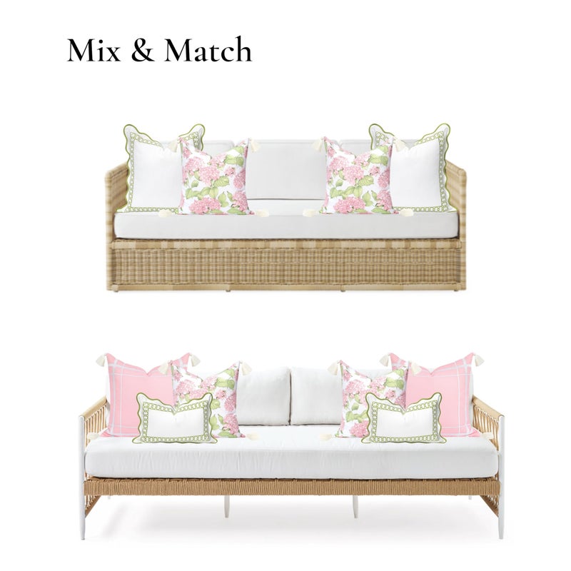 Hofdeco Premium Coastal Patio Indoor Outdoor Throw Pillow Cover Only, 18"x18" Water Repellent for Backyard, Couch, Blush Pink Green Print Sketch Hydrangea Flower - Image 4