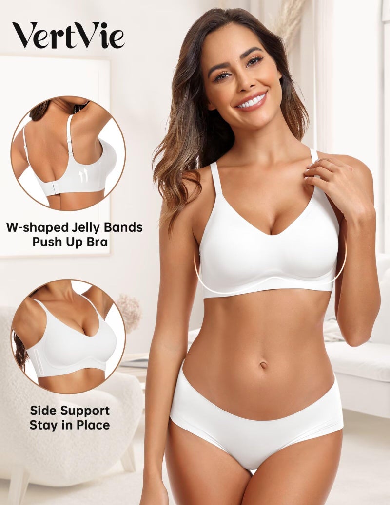 Vertvie Womens Seamless Bra No Underwire Comfort Push Up Bras Buttery Soft Wireless Bralette Full Coverage Sport Everyday Bra(White,Small) - Image 2