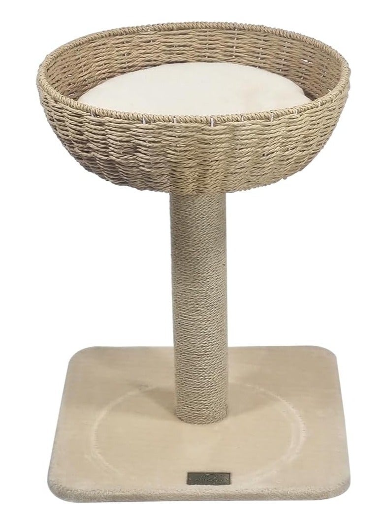 أن ان سي بيتس شجرة قطط مع مجثم سلة من الخيزران، وعمود خدش من السيزال وقاعدة متينة، وإطار تسلق للقطط بطول 53 سم للقطط المنزلية، ومركز أنشطة شجرة القطط وسهل التجميع (بيج) - Image 1