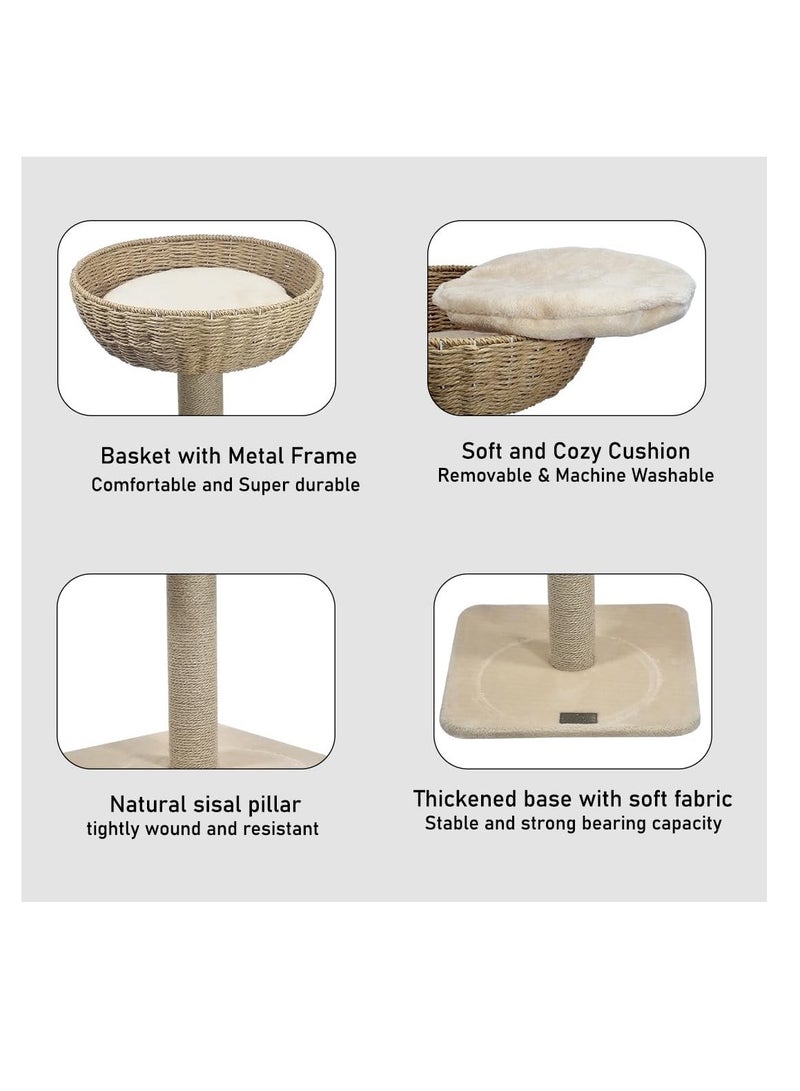 أن ان سي بيتس شجرة قطط مع مجثم سلة من الخيزران، وعمود خدش من السيزال وقاعدة متينة، وإطار تسلق للقطط بطول 53 سم للقطط المنزلية، ومركز أنشطة شجرة القطط وسهل التجميع (بيج) - Image 3