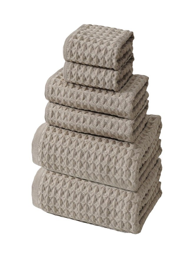 SK Studio 6 Piece Bath Towels Set, Cotton Hotel Large Waffle Bath Towels Absorbent Quick Dry with 2 Bath Towels, 2 Hand Towels, 2 Washcloths for Bathroom Spa Khaki - Image 1