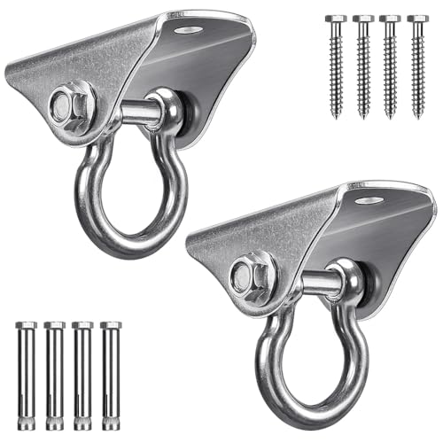 BeneLabel 2 Pack Stainless Steel 180 Swing Hooks Heavy Duty 1000 LB Capacity 4 Screws 4 Expansion Bolts for Wooden Concrete Ceiling Mount for Hammock Porch Yoga Punching Bag - Image 1