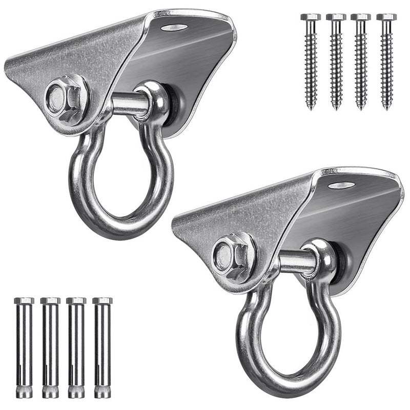BeneLabel 2 Pack Stainless Steel 180 Swing Hooks Heavy Duty 1000 LB Capacity 4 Screws 4 Expansion Bolts for Wooden Concrete Ceiling Mount for Hammock Porch Yoga Punching Bag - Image 2