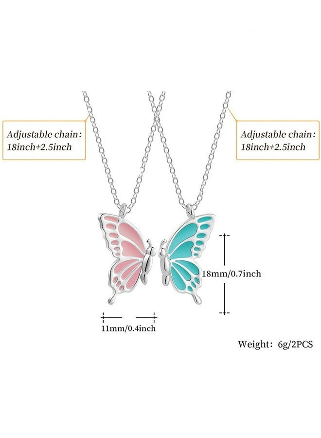 Butterfly Pendant Friendship Necklace, Dainty BFF Stainless Steel Anti Fading Metal Necklace Set, Matching Friends Necklace Jewelry Gift (Pink+White) - Image 2
