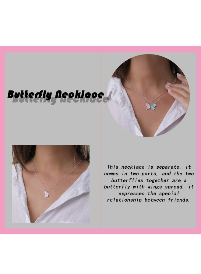 Butterfly Pendant Friendship Necklace, Dainty BFF Stainless Steel Anti Fading Metal Necklace Set, Matching Friends Necklace Jewelry Gift (Pink+White) - Image 3