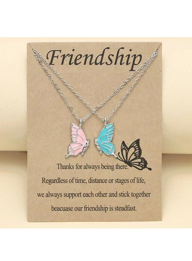 Butterfly Pendant Friendship Necklace, Dainty BFF Stainless Steel Anti Fading Metal Necklace Set, Matching Friends Necklace Jewelry Gift (Pink+White) - Image 4