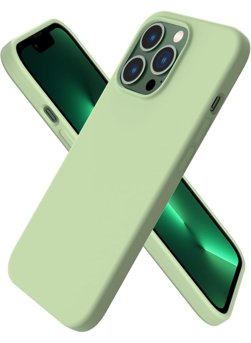 جراب متوافق مع iPhone 14 Pro Max مقاس 6.7 بوصة، جراب هاتف نحيف من السيليكون السائل مكون من 4 طبقات من المطاط الهلامي الناعم المقاوم للصدمات مع بطانة من الألياف الدقيقة المضادة للخدش (أخضر فاتح) - Image 1